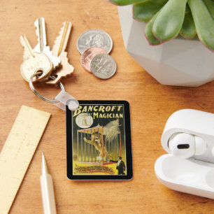 Vintage Magic Poster, Magician Bancroft and Lion Keychain