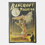 Vintage Magic Poster, Magician Bancroft and Lion Kitchen Towel