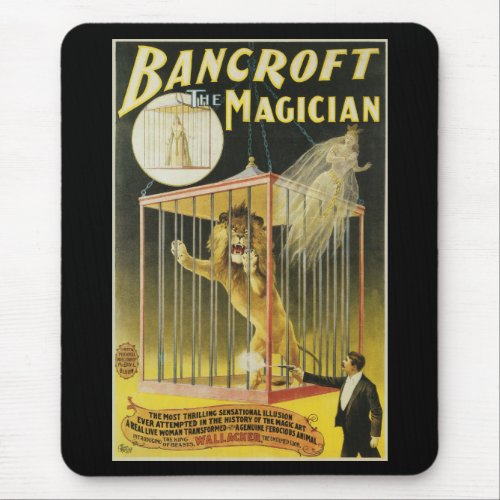 Vintage Magic Poster Magician Bancroft and Lion Mouse Pad