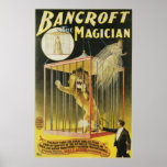 Vintage Magic Poster, Magician Bancroft and Lion Poster