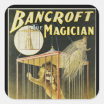 Vintage Magic Poster, Magician Bancroft and Lion Square Sticker