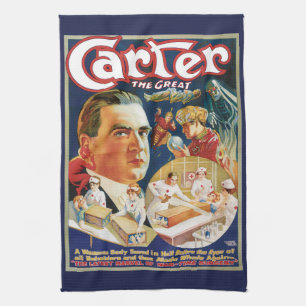 Vintage Magic Poster, Magician Carter the Great Kitchen Towel