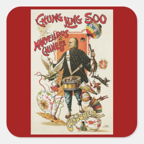 Vintage Magic Poster Magician Chung Ling Soo Square Sticker