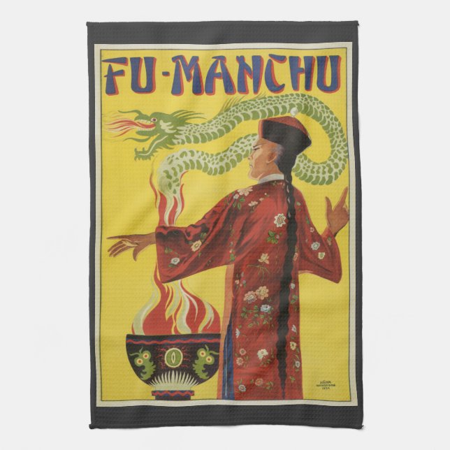 Vintage Magic Poster, Magician Fu-Manchu Kitchen Towel (Vertical)