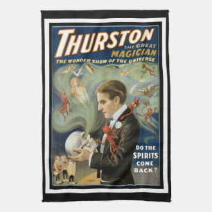 Vintage Magic Poster, Thurston, The Great Magician Kitchen Towel