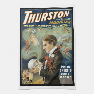 Vintage Magic Poster, Thurston, The Great Magician Kitchen Towel