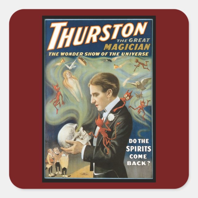 Vintage Magic Poster, Thurston, The Great Magician Square Sticker (Front)