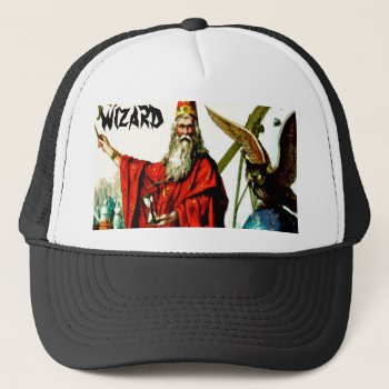 Vintage Magic Wizard Merlin Fate Litho Label Art Trucker Hat by PrintTiques at Zazzle