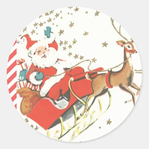 Vintage Magical Christmas Santa Claus and Stars Classic Round Sticker