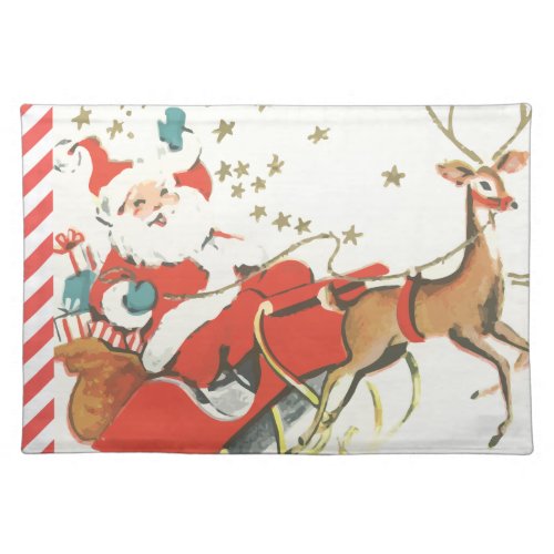 Vintage Magical Christmas Santa Claus and Stars Cloth Placemat