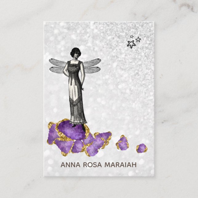 *~* Vintage Magical Fairy Amethyst Jewels  Square  Business Card (Front)