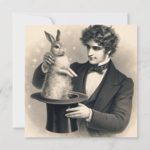 Vintage Magician and Rabbit Magic Trick  Card