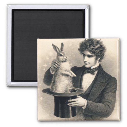 Vintage Magician and Rabbit Magic Trick  Magnet