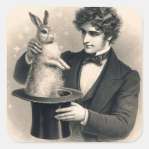 Vintage Magician and Rabbit Magic Trick Square Sticker