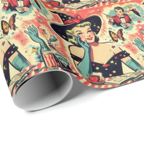 Vintage Magician Pin Up Wrapping Paper