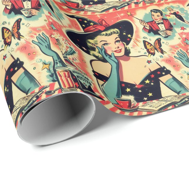 Vintage Magician Pin Up Wrapping Paper (Roll Corner)