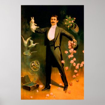 Vintage Magician Rabbits Roses Doves Magic Tricks Poster by kinhinputainwelte at Zazzle