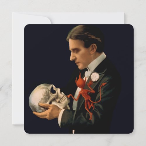 Vintage Magician Thurston Holding a Human Skull