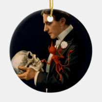 Vintage Magician, Thurston Holding a Human Skull Ceramic Ornament