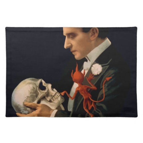Vintage Magician Thurston Holding a Human Skull Cloth Placemat