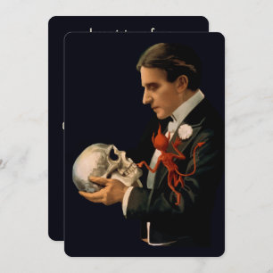 Vintage Magician Thurston & Human Skull Halloween Invitation
