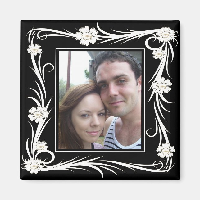 Vintage Magnet Vintage Floral Add Your photo (Front)