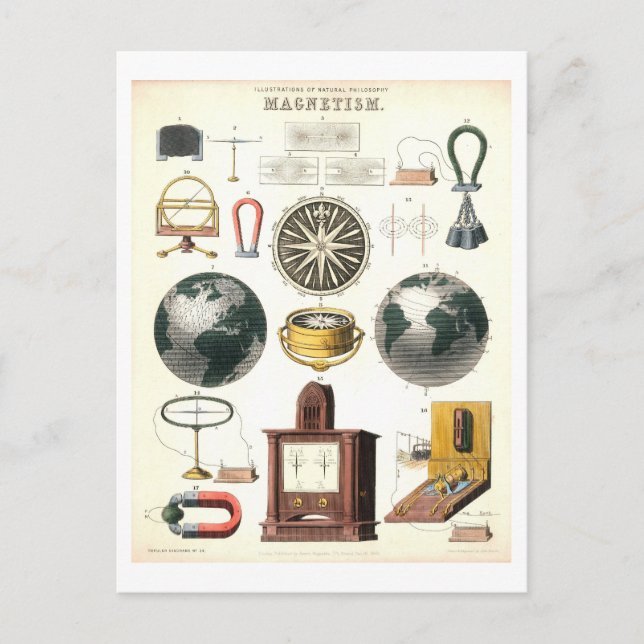 Vintage "Magnetism" Educational Science Poster Postcard (Front)