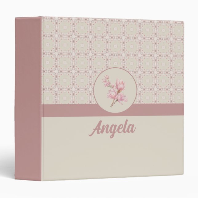 Vintage Magnolia Beige Ephemera Pattern 3 Ring Binder (Front/Spine)