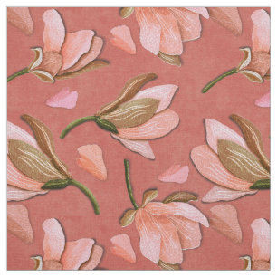 Vintage Magnolia Blossom on Dusty Rose Fabric