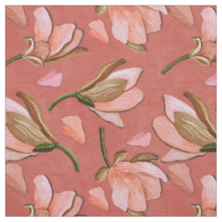 Vintage Magnolia Blossom on Dusty Rose Fabric