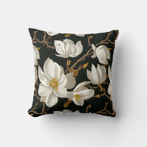 Vintage Magnolia Botanical Floral Throw Pillow