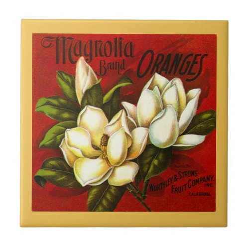 Vintage Magnolia Citrus Orange Crate label Tile