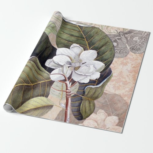 Vintage Magnolia Elegant Botanical Collage Wrapping Paper