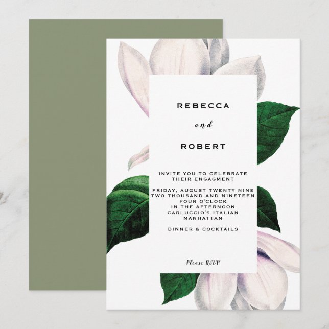 vintage magnolia engagement party invitation (Front/Back)