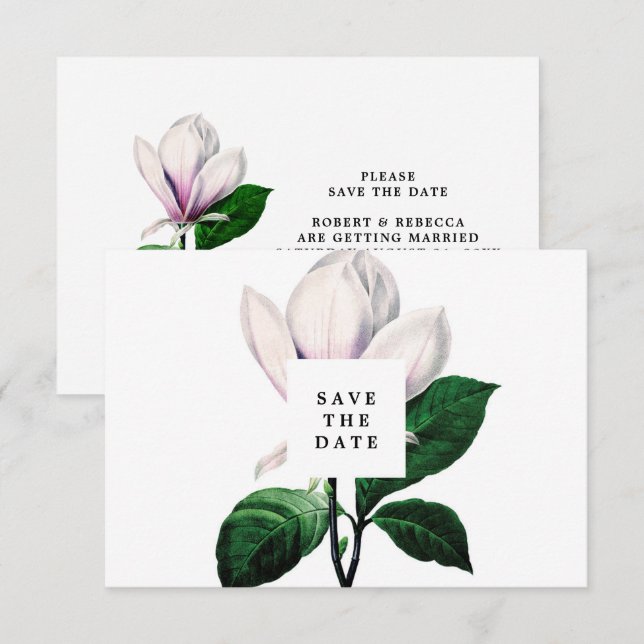 vintage magnolia floral save the date card (Front/Back)