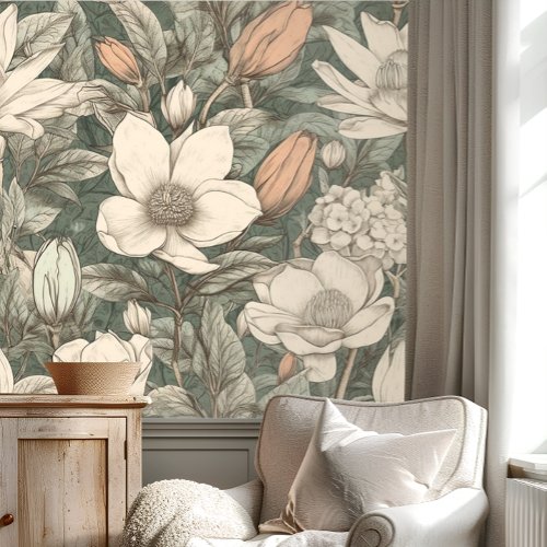 Vintage Magnolia Floral  Wallpaper