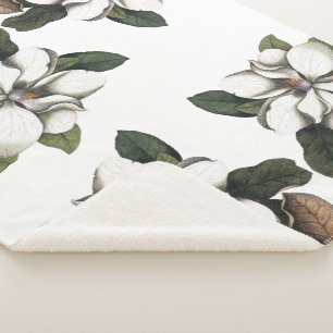 Vintage Magnolia Flower Blossom Sherpa Blanket