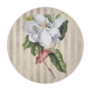 Vintage Magnolia Flower on Stripes Cutting Board