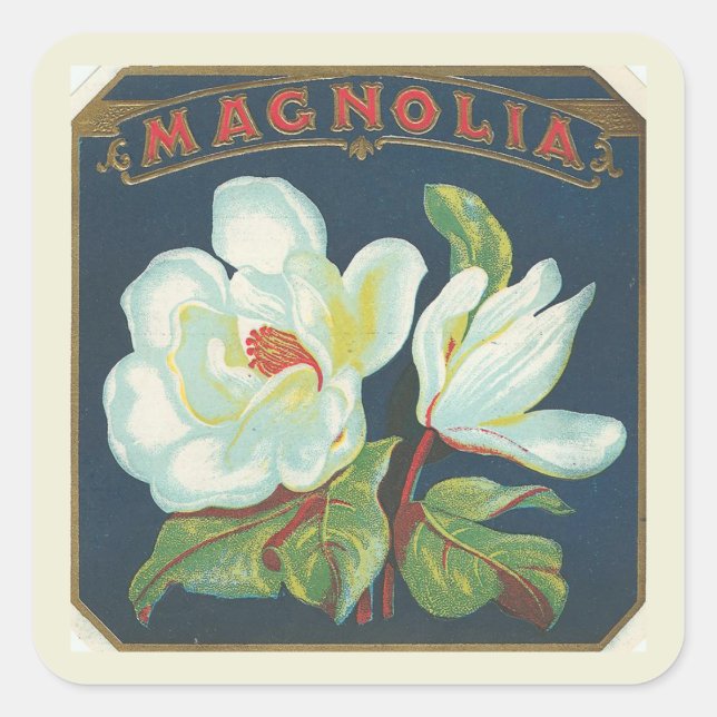 Vintage Magnolia Flower Square Sticker (Front)