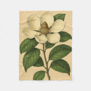 Vintage Magnolia on Weathered Paper Fleece Blanket