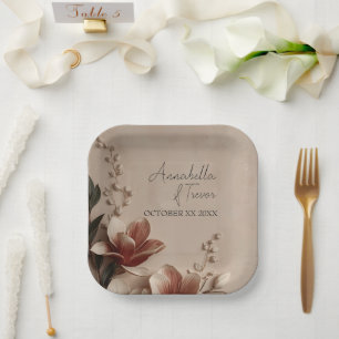 Vintage Magnolia Romantic Floral Custom Name Paper Plates