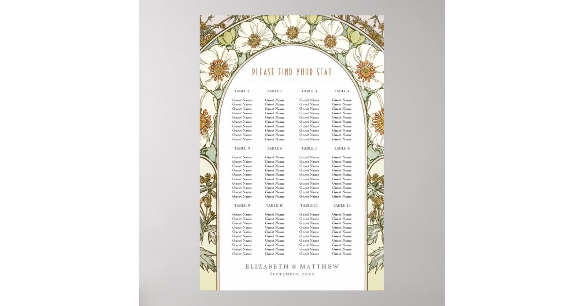 Vintage Magnolia Seating Chart Zazzle