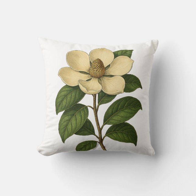 Vintage Magnolia Throw Pillow (Front)