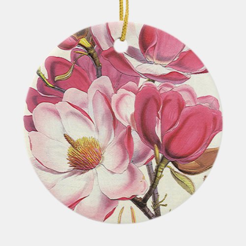 Vintage Magnolia Tree Blossom Pink Garden Flowers Ceramic Ornament