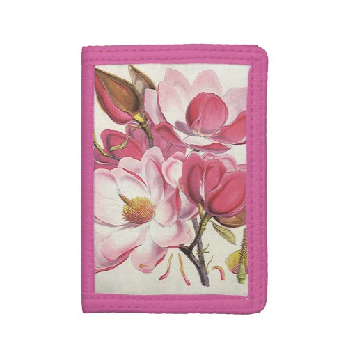 Vintage Magnolia Tree Blossom Pink Garden Flowers Trifold Wallet