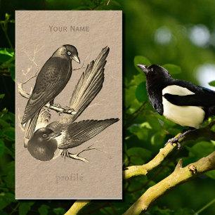 Vintage magpie and jack daw - sepia business card