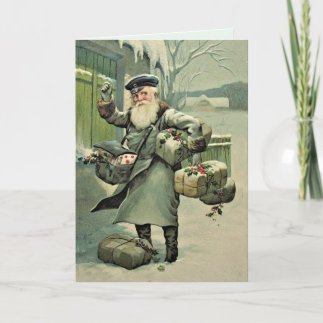 Vintage Mail Carrier Custom Holiday Card (Front)