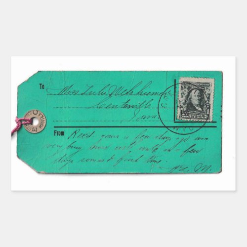 Vintage Mail Tag with Canceled Postage