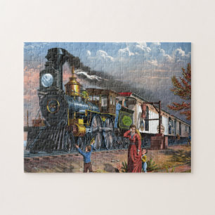 Vintage Mail Train Travel Illustration Art Jigsaw Puzzle