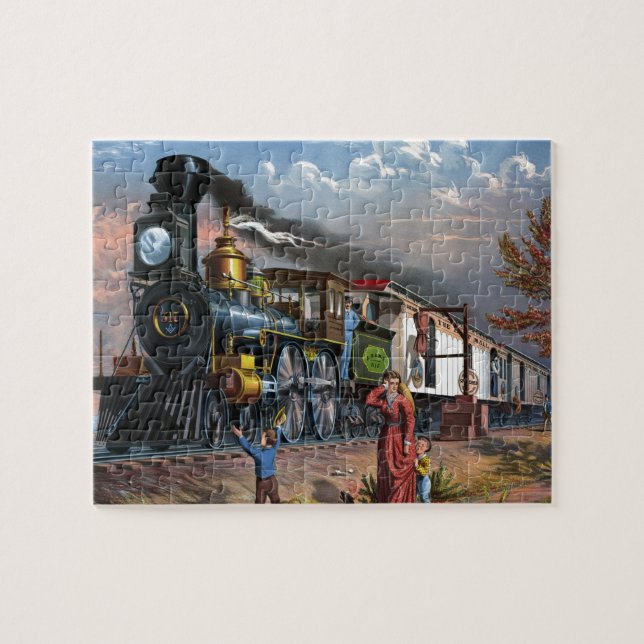 Vintage Mail Train Travel Illustration Art Jigsaw Puzzle (Horizontal)